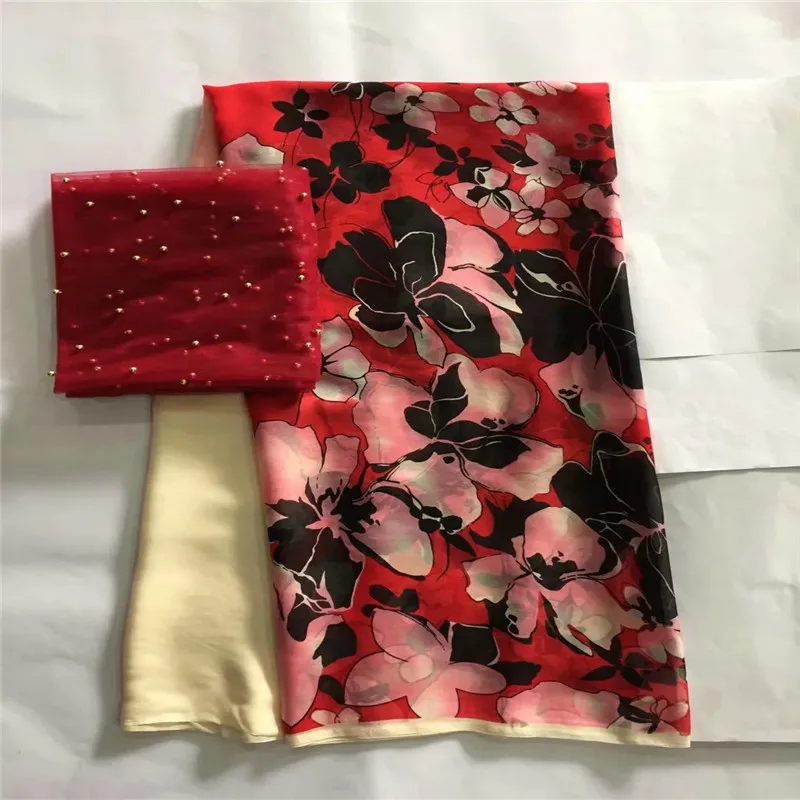 

New Arrival satin silk fabric Fashion african wax pattern design Eco-Friendly silk fabric for Party Dress 5+2 yards LXE032720