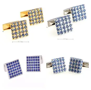 

10pairs/lot Elegant Blue Crystal Cufflinks Gold/Silver Square Rhinestone Cuff Link Business/Wedding Party Gift Men's Jewelry