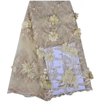 

3D Flowers Beaded Lace Fabric Gold/Fuchsia Pink/Black/Blue/White Net Lace Fabric French Lace Fabric Embroidery Tulle Lace 957