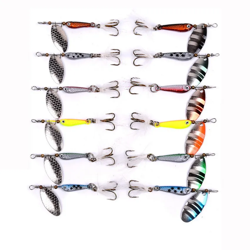 

12PCS Fishing lures Set Sequin Spoon Hand Spinner Fishing Tackle Crankbait Artificial Hard Lures Baits with Box