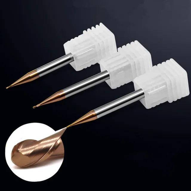 5pcs/set 0.2mm 0.3mm R0.1 R0.15 Real HRC55 For 2 flutes ball nose end mill milling cutter CNC router bit