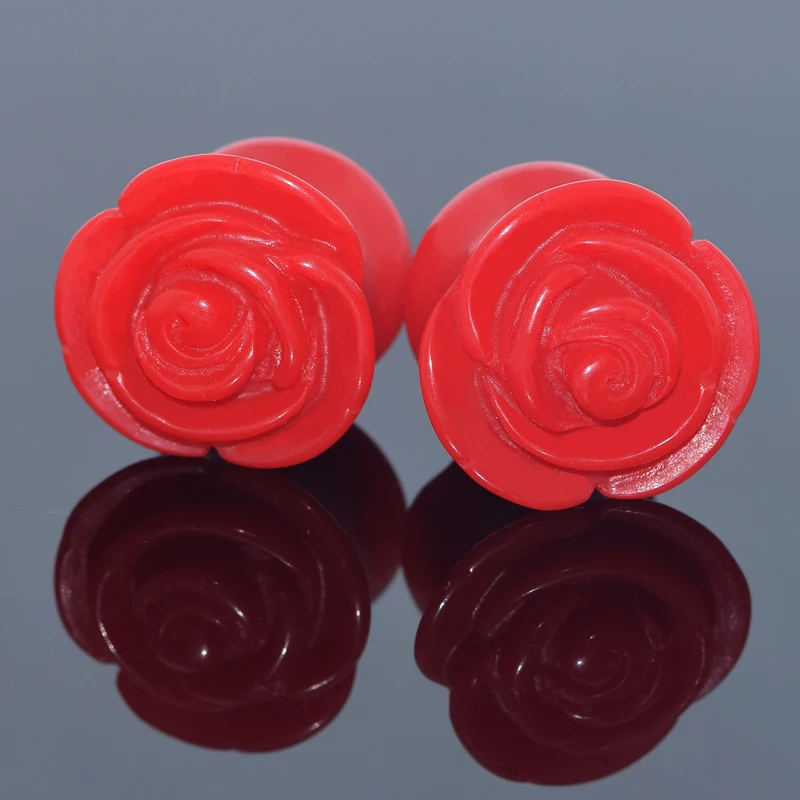 Cool Women Rose Ear Plugs Piercing Expanders Acrylic Many Sizes Red