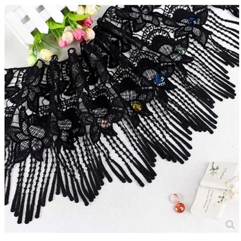 

29cm Water Soluble Black Embroidery Tassels Lace Fabric Trim Ribbons DIY Craft Sewing On Garment Handmade Materials Accessories