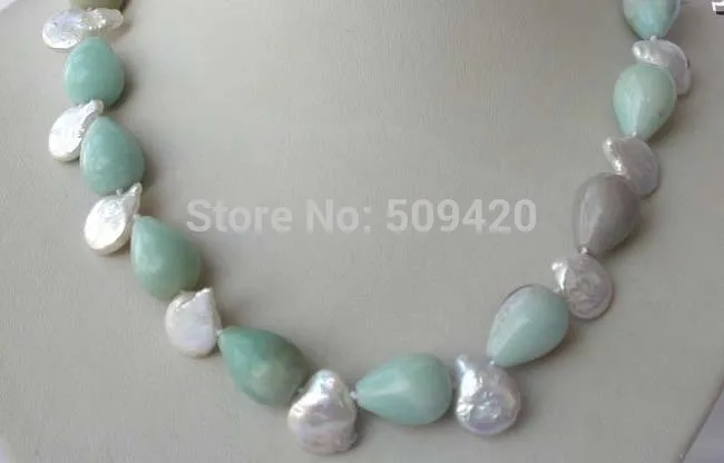 

Free Shipping >>stunning 18mm drip multicolor crude Aquamarine white pearls necklace 18