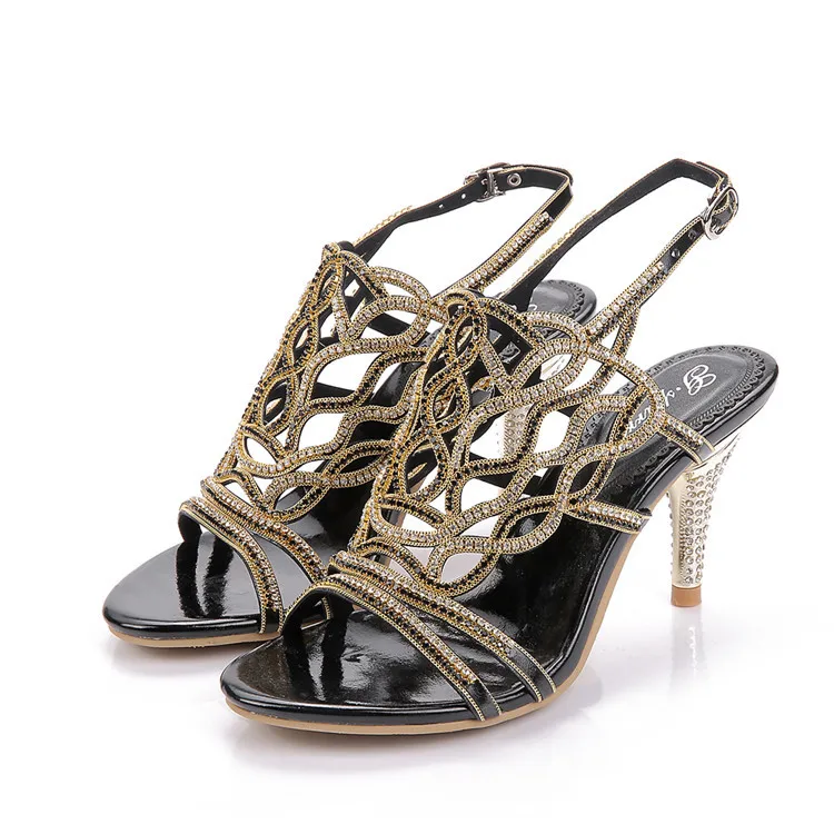 2018 Luxury Summer Sandals New Female Sexy Comfortable High Heels Stilettos Peep Toe Wedding Shoes Silver Rhinestones 8cm