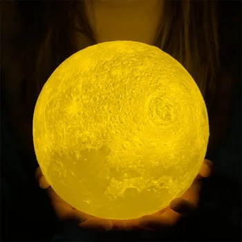 

Free Shipping 3D Print Moon Lamp 2 colors Adjustable Brightness Touch USB Touch Control Led Night Light Home Decor Creative Gift