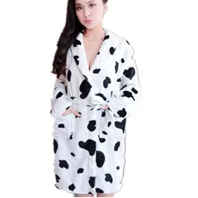 Осень-зима Для женщин халат для спальни prinnted женский длинный рукав фланель халаты милый бандаж для пижамы для отдыха женская пижама H62