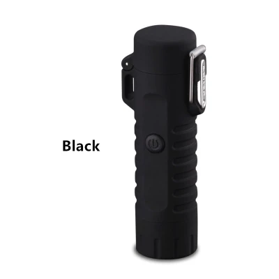 Светодиодный фонарик USB зарядка Зажигалка двойная дуга электрическая Зажигалка Ветрозащитная USB металлическая зажигалка для кемпинга туризма - Цвет: Black