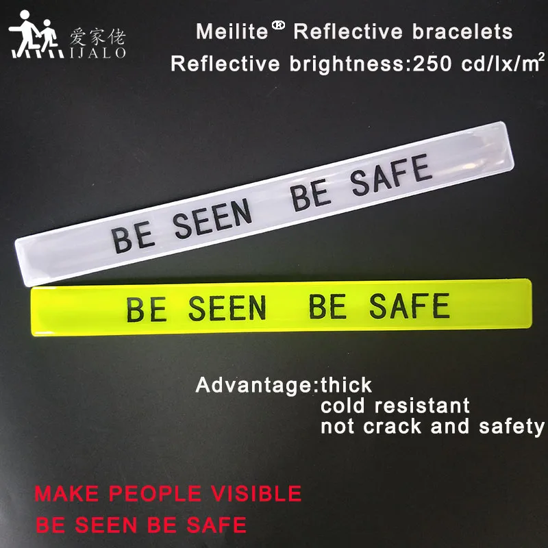 

30CM Meilite 250 candle light BE SEEN BE SAFE Reflective Wristband slap band bracelets for bicycle riding running safety