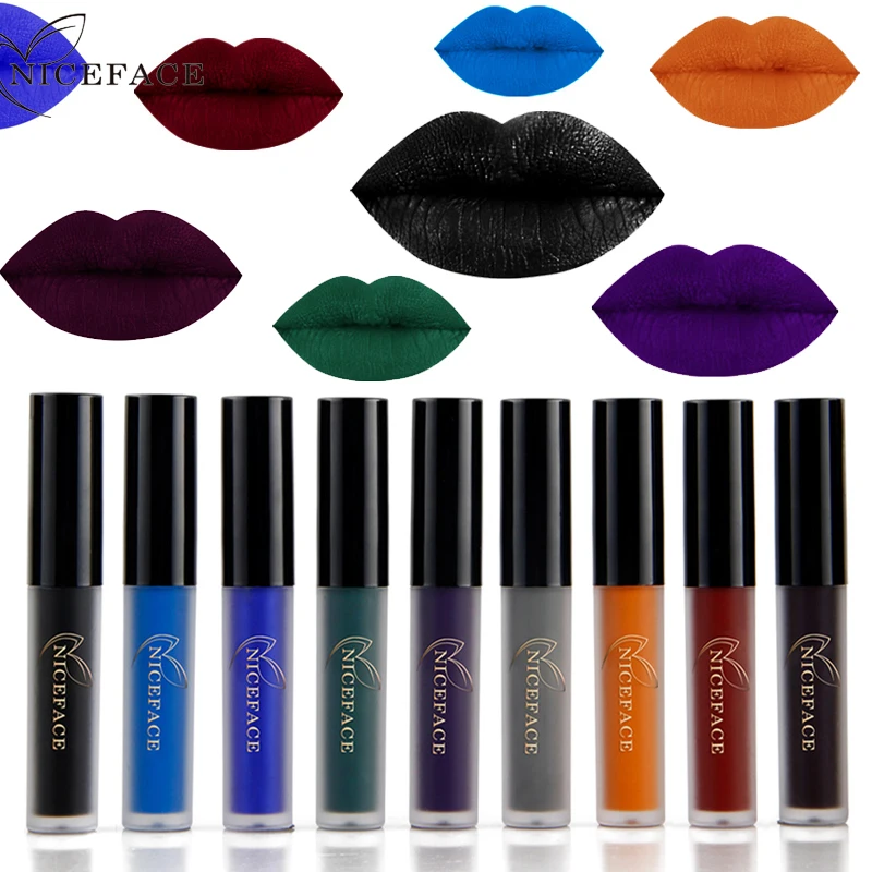 

Fashion Halloween Makeup Liquid Lipsticks Long Lasting Pigment 9 Color Gothic Style Dark Red Blue Black Matte Lip Gloss Make Up