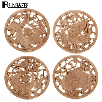 

RUNBAZEF Dongyang Woodcarving Flower Carved Wood Applique China Furniture Decorative Gate Bed Crown Cabinet Vintage Home Decor