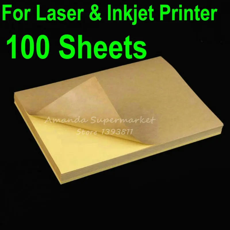 

Lowest Price 100 Sheets A4 Blank Kraft Label Sticker Paper Brown Self adhesive Paper For Laser & Inkjet Printer