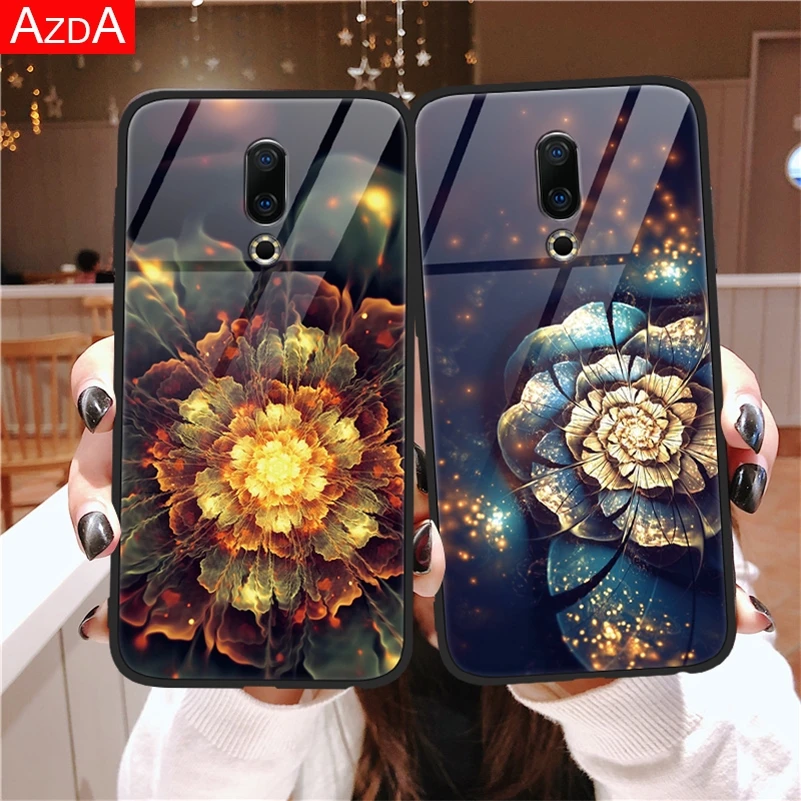 

Tempered Glass Flower Floral Phone Case For Oneplus 6 7 Pro Back Cover For Meizu 16 16X Animal TPU Coque For One Plus 7 Pro Case