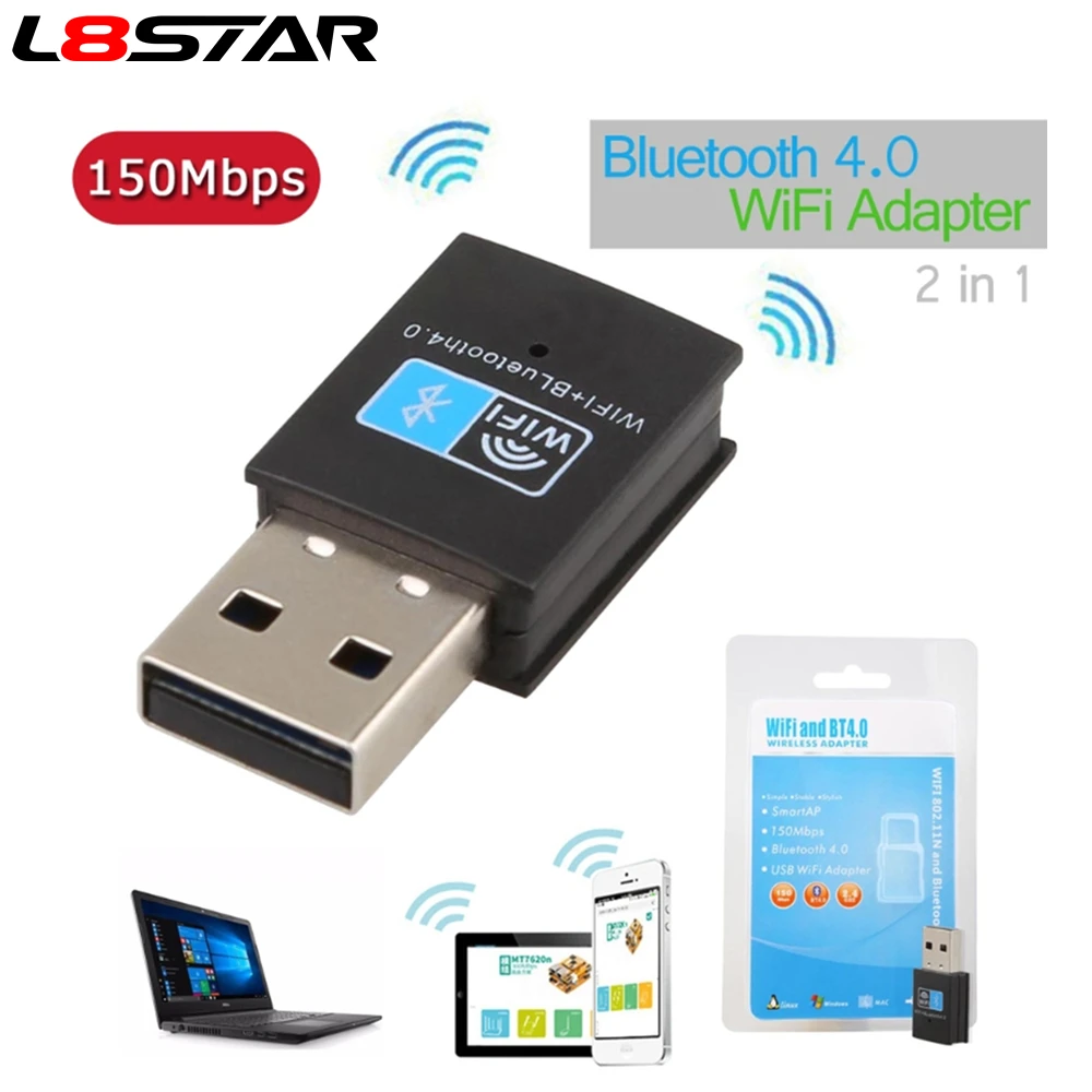 

L8star USB WiFi Bluetooth Receiver USB 2.0 RTL8723 BT4.0 150M Wireless WiFi Adapter Network Lan Card for Laptop Desktop TV Box