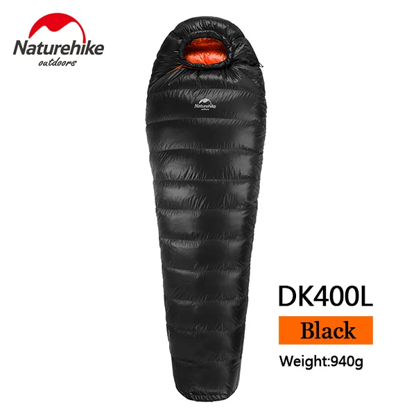 NatureHike 0,94 кг/1,53 кг сверхлегкий спальный мешок для кемпинга, спальный мешок на белом утином пуху, удобный спальный мешок на гусином пуху - Цвет: 400g Black