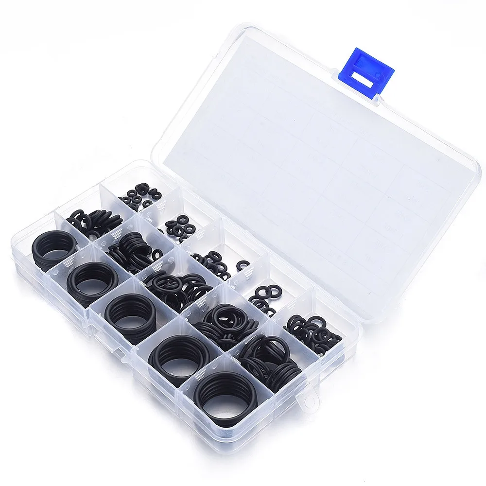 

Black O-ring 200 Pcs 15 Sizes Rubber O Ring NBR Standard Oring Washer Seals Watertightness Assortment Kit with Plastic Case