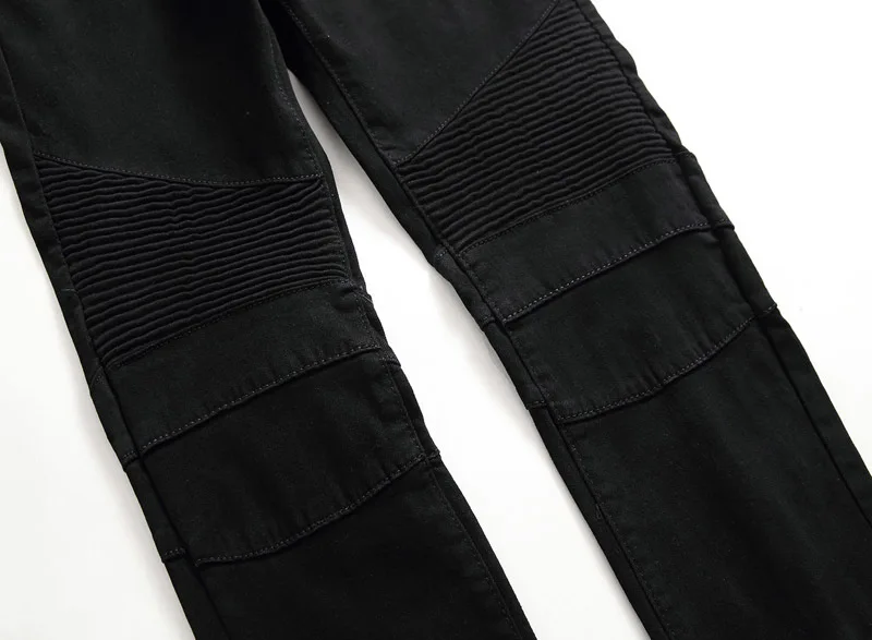 2018 Мужская High Street локомотив карман на молнии повседневные джинсы талии прямо внутри на высокие эластичные черные белые брюки