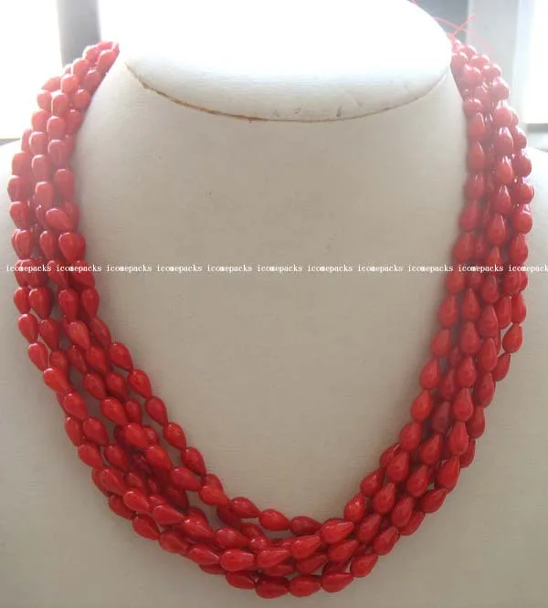 

wholesale 5 rows red coral drop necklace 16.5