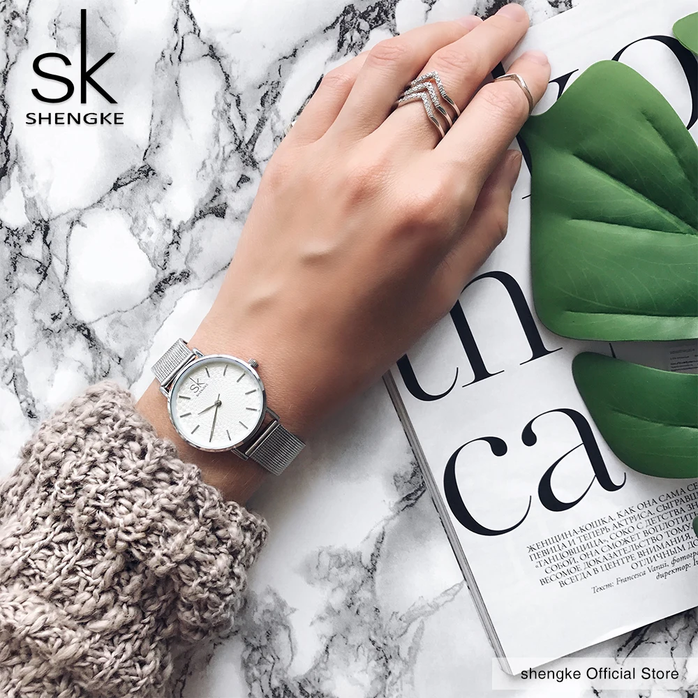 2018 SK Super Slim Sliver Mesh Stainless Steel Watches Women Top Brand Luxury Casual Clock Ladies Wrist Watch Relogio Feminino