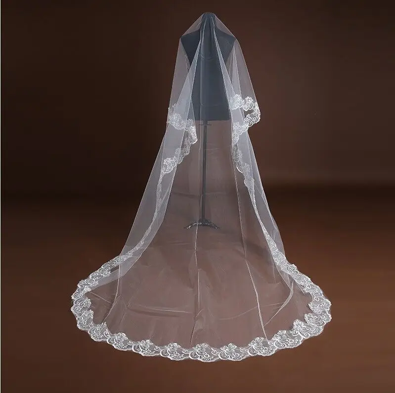 Light Champagne One Layer Veil Lace Egde Short Red Wedding Marriage Veils Red Pure Whtie Adult Veil Special Price C