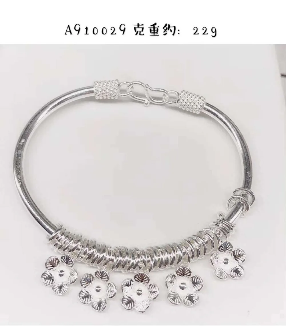 

JOOCHEER Sterling S999 silver Bangles 999 Bangle flower cut romantic vintage lovely flower ethnic opening bracelet