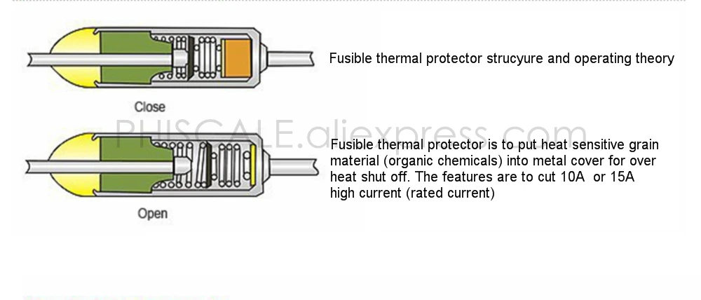 Как правильно соединить термопредохранитель PHISCALE 50Pcs Thermal Cutoffs Fuse 60-150C Degrees 250V 10A/15A Temperature Fus