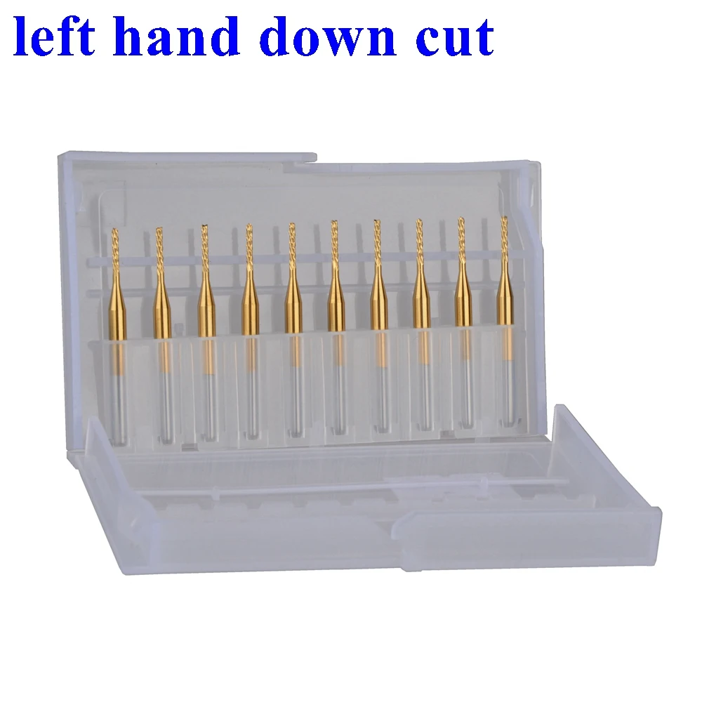 

10pc 3.175X1.2X7.0mm Titanium Left Spiral PCB milling cutter down cut Corn end mill Engraving Bit CNC PCB drill bit Set