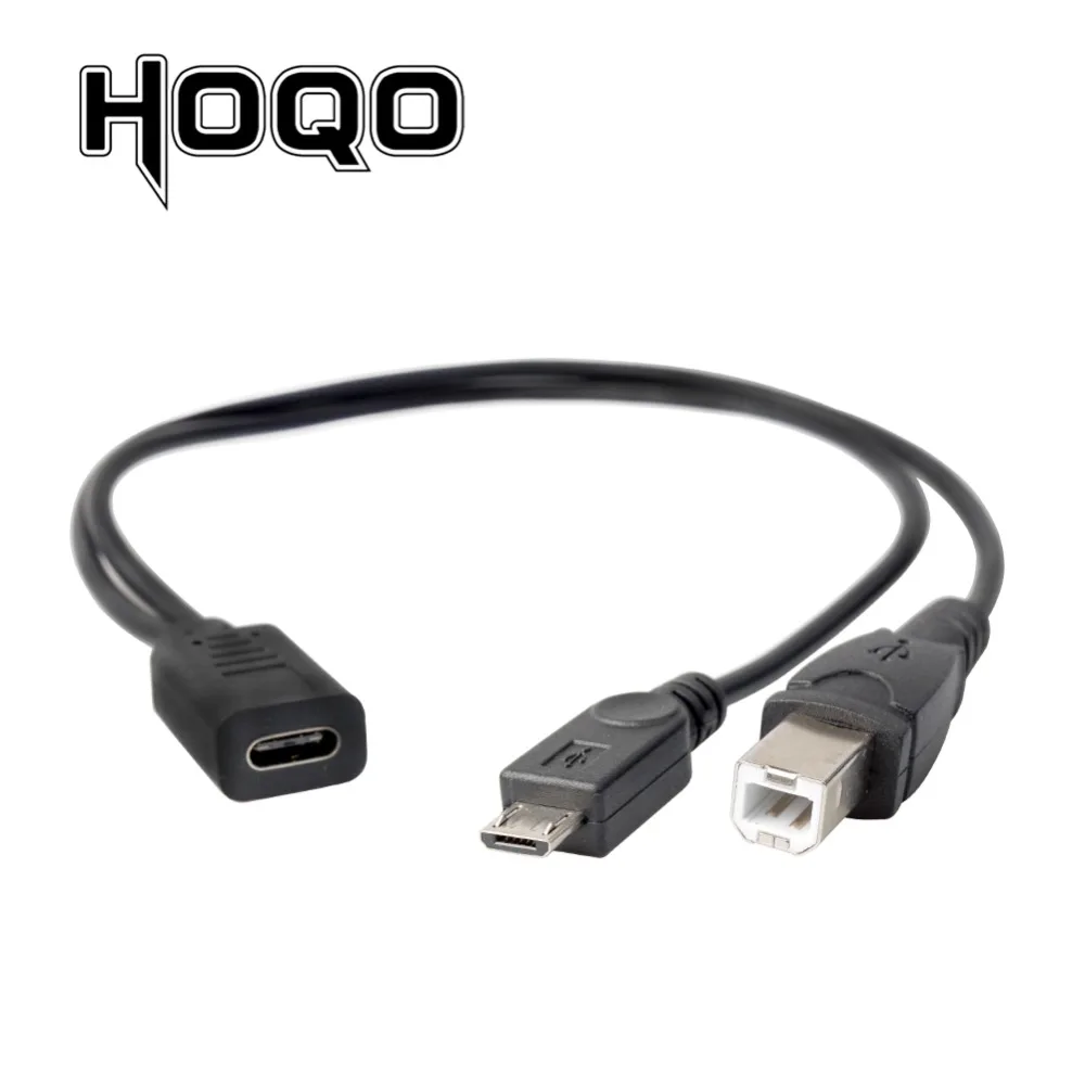 

USB-C Female to USB B Male Pinter Cable with Micro-B Y Cable Splitter USB 3.1 Type C to Micro USb Male and B Type Male Data Cord
