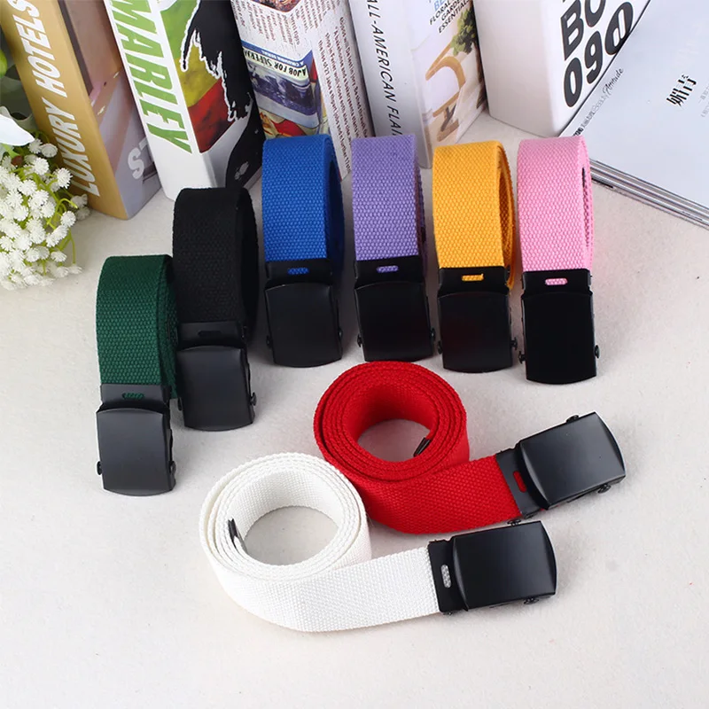 

Simple Solid Color Canvas Belt Harajuku Women Men Student Jeans Long Belts Smooth buckle off white black Fashion Waistband Z30