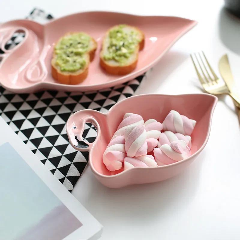 Decoration Flamingo Pink Ceramic Plate Sets  (6)