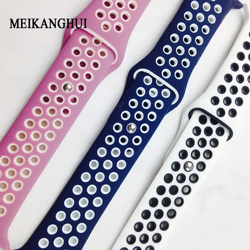 

MEIKANGHUI Silicone strap for apple watch band 42mm 38mm bracelet sport wrist watch belt Rubber watchband for iwatch Nike 3/2/1