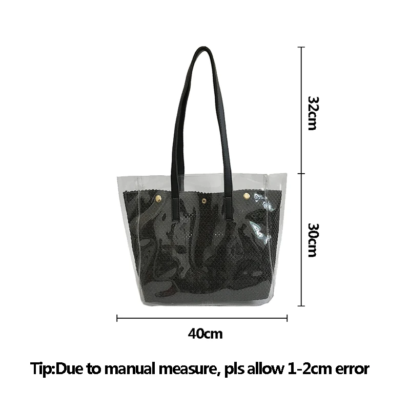 New Women Summer Transparent Handbag INS Popular Female Travel Straw Composite Bags Beach Lady Shoulder Bag Large Bolsa SS3316 (13)