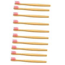 10 шт. Экологичная зубная щетка Cepillo с бамбуковым углем, розовая мягкая щетина, деревянная щетка, скребок для языка, для ухода за полостью рта для взрослых