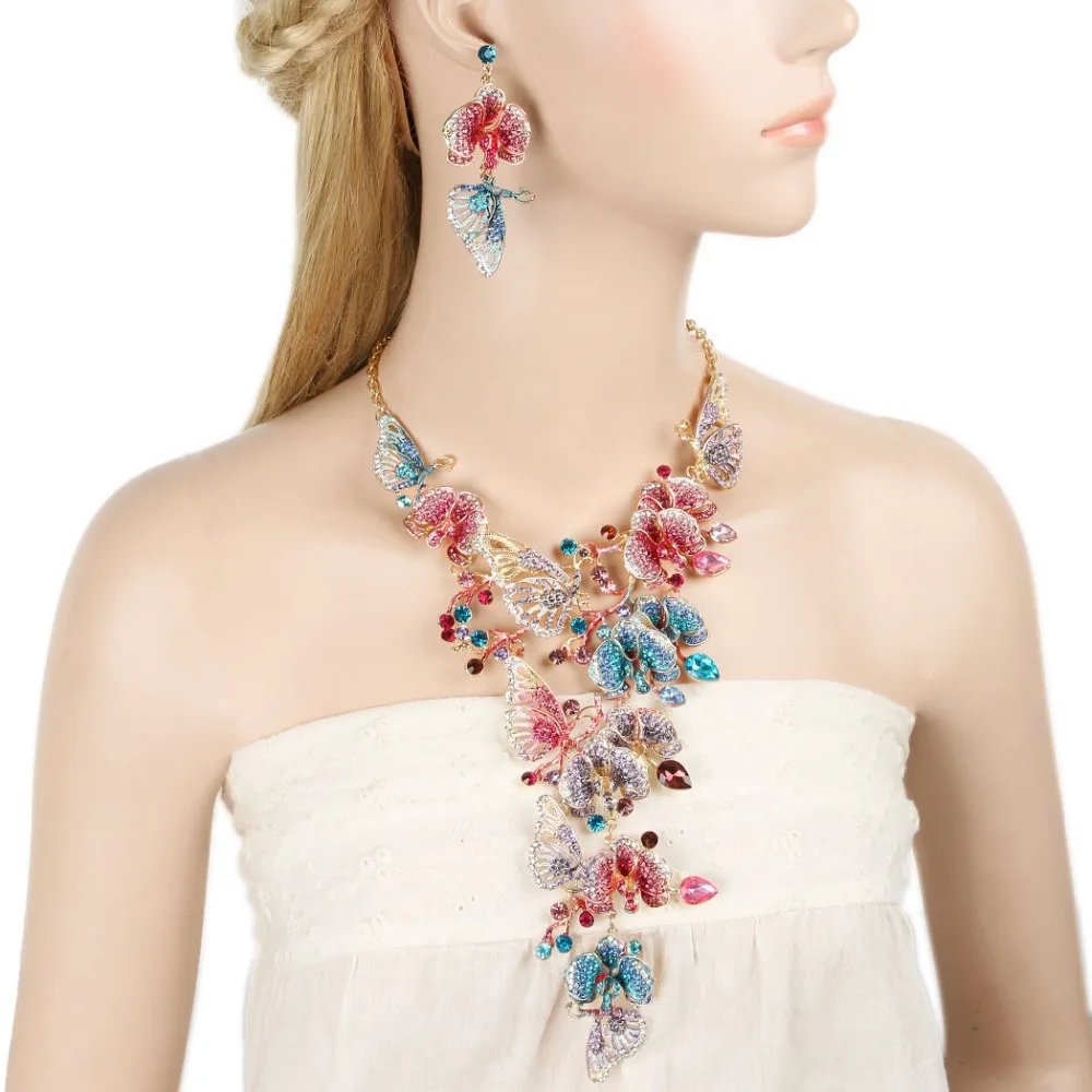 Женские серьги подвески в виде бабочек вечерние с кристаллами|jewelry findings|necklace