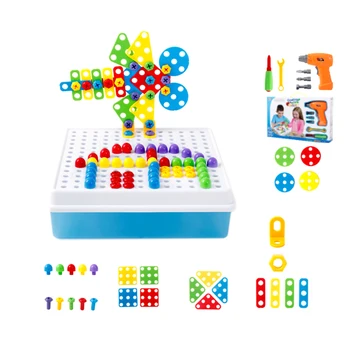 

193Pcs Kids Drill Toys Educational Toy Electric Drill Screws Puzzle Assembled Mosaic Design Building Toys Boy Pretend Play Toy