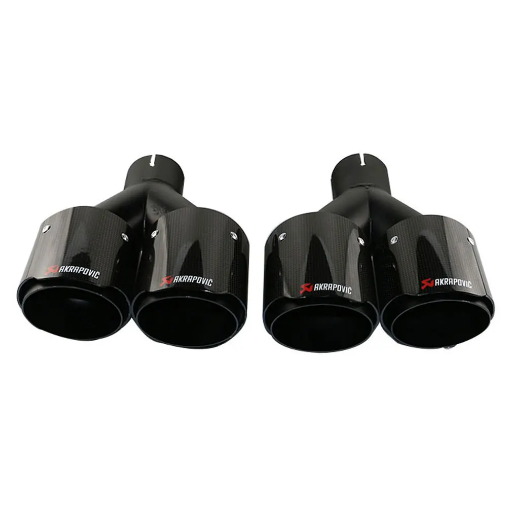 

1pcs Universal Car AKRAPOVIC Carbon Fiber Muffler Pipe 2.5'' Y Car End Tip 4'' Out Stainless Steel Black Exhaust Tips Free Ship
