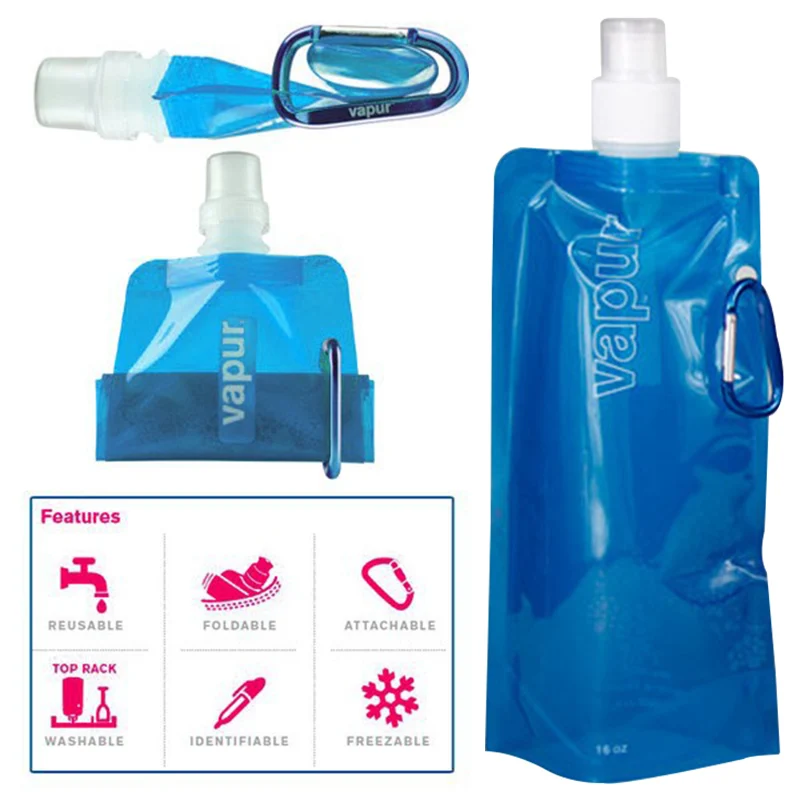 

EZLIFE hot Eco-Friendly Portable Foldable Reuseable water bottle with Carabiner outdoor sports travel folding bags JS0667