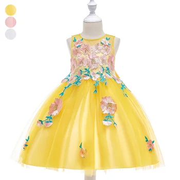 

Hot Selling Girl Princess Dresses Summer Children Flower Embroidery Birthday Wedding Gown Tulle Dress -17