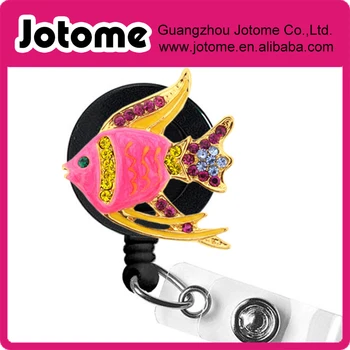 

Pink Fish Crystal Rhinestone badge reel retractable ID badge holder
