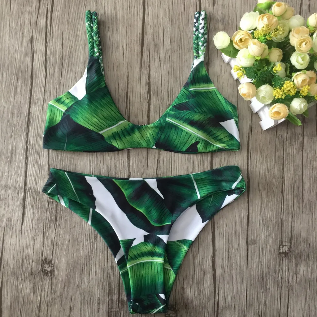 

Ladies Bikini Set Bandage Push-Up Tankini Green Swimwear Women Swimsuit Bathing Suit Brazilian Bikinis maillot de bain femme