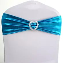 WedFavor 100 шт бронзовая лайкра стрейч на стул пояс галстук металлик золото спандекс повязка на стул банты с роскошной пряжкой сердце для свадьбы