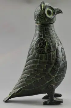 

Asia Collectible Decorated Old Handwork Bronze Carve Owl Big Pot