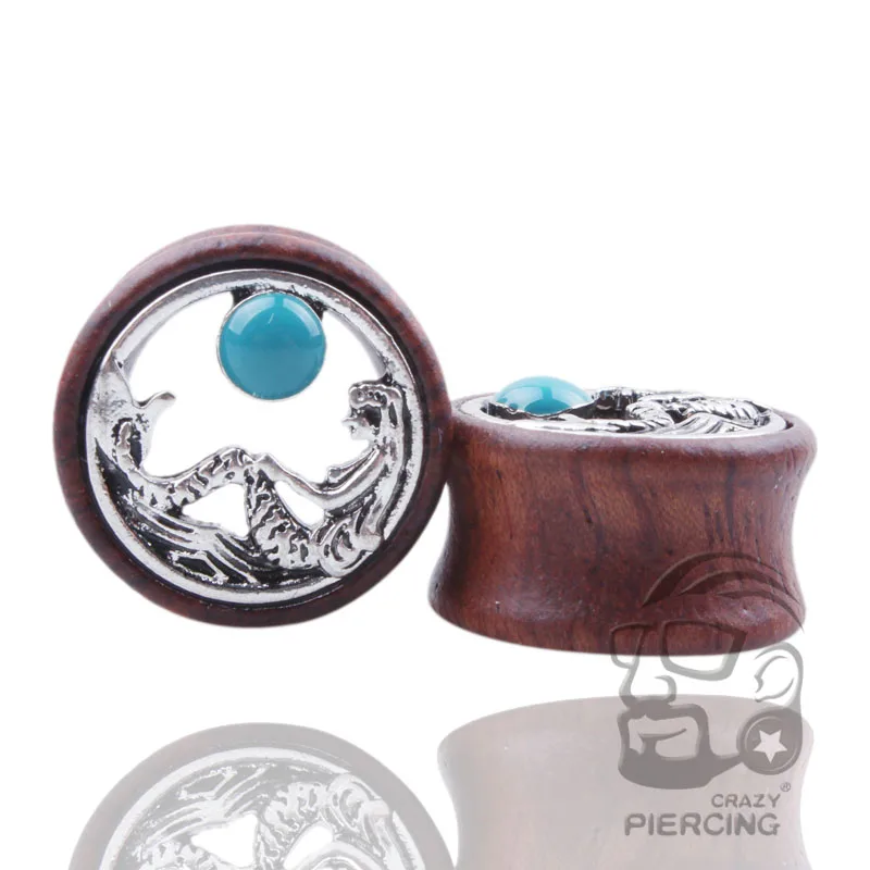 

Mermaid with blue bell piercing body jewelry wood ear plugs sexy piercings plug gift 2pcs/lot