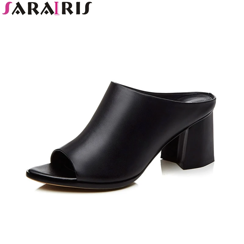 

SARAIRIS New Brand Cow Genuine Leather White Elegant Wedges High Heel Women Shoes Black Summer Sandals Women