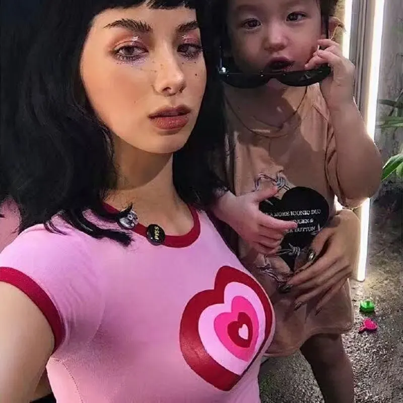 Omighty الوردي الحلو القلب القطن t قميص المرأة قمم تيز طباعة مضحك الإناث تي شيرت الصيف المحاصيل الأعلى 2018 قصيرة الأكمام الملابس