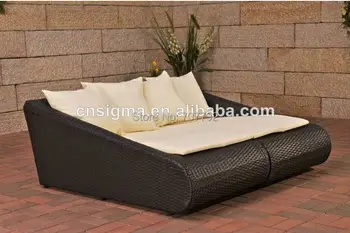 

Elegant design outdoor rattan sun lounger double sofa bed