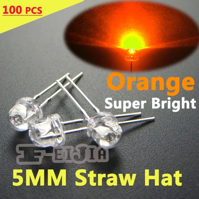 

200 pcs 5mm Straw Hat Orange/Amber LED Water Clear Lndicator lights Super bright Wide Angle 6000MCD [ ORANGE/AMBER]