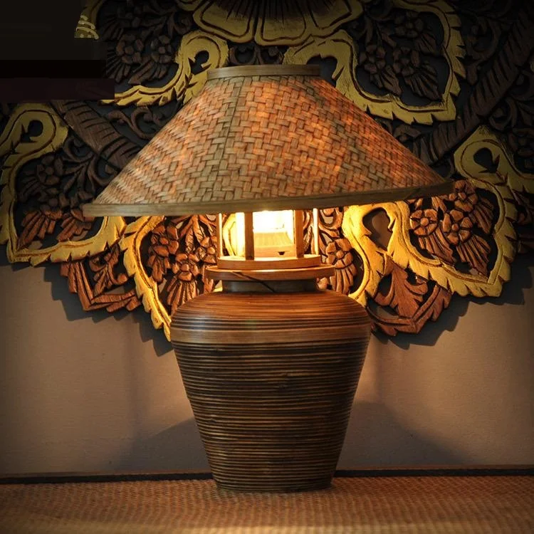 

Original Wood Bamboo Table Lamps Individuality Study House Villa Loft Wooden Lamp Handmade Hat Cylinder Lamp lighting ZA