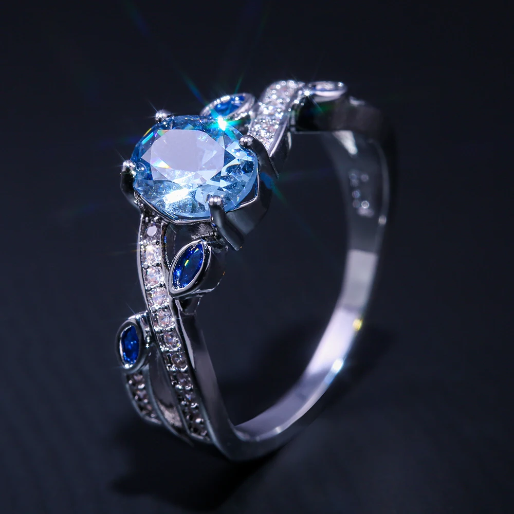 Женские кольца Huitan Cirrus Twist с милыми листьями, женские кольца с блестящим небесно-голубым кубическим цирконием, Женские Ювелирные изделия, кольцо