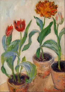 

High quality Oil painting Canvas Reproductions Three Pots of Tulips (1883) By Claude Monet hand painted